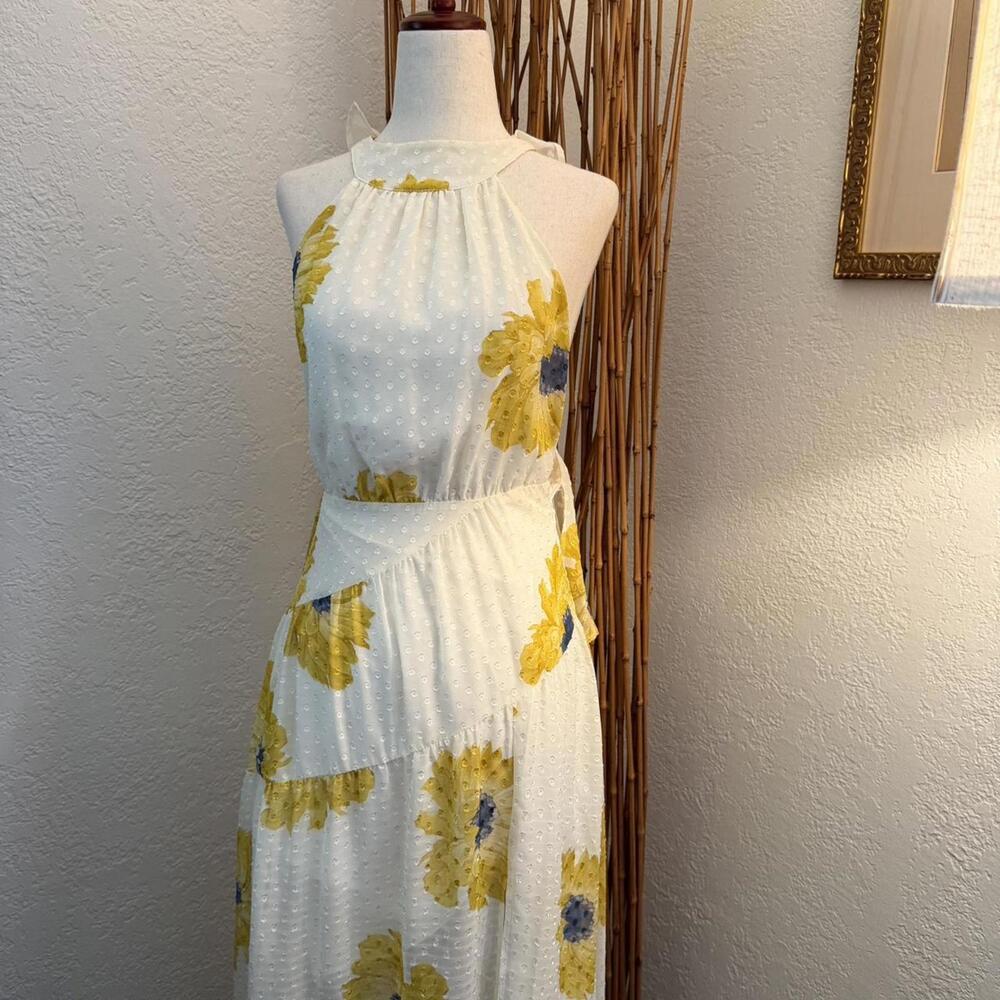 Yellow and white maxi dress with a boho vibe